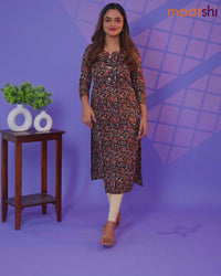 Cotton readymade kurti black and maroon with allover kalamkari prints & simple neck pattern without bottom