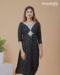 Cotton readymade kurti black with allover thread butta & embroidery mirror work v neck pattern without pant