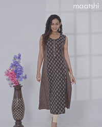 Cotton anarkali kurti black with allover butta prints & simple neck pattern without pant - sleeve attached