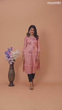 Chanderi readymade kurti pastel peach with mirror & french knot work without pant