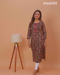 Cotton readymade kurti black with kalamkari prints & embriodery sequin work neck pattern without bottom