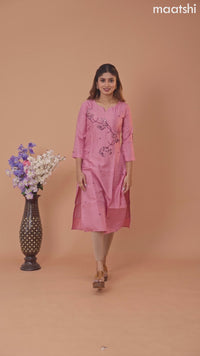 Chanderi readymade kurti mauve pink with allover mirror & embroidery work without pant