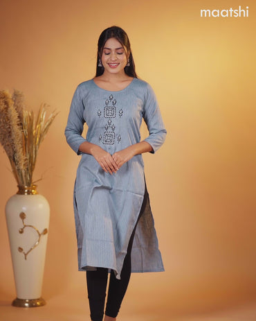 Rayon kurti grey with embroidery work neck pattern without pant