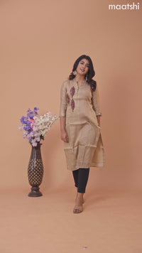 Chanderi readymade kurti beige with embroidery & beaded work neck pattern without pant