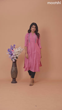 Chanderi readymade kurti mauve pink with allover french knot beaded work neck pattern without pant