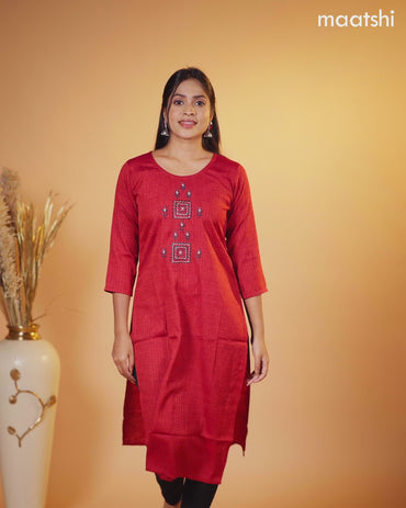 Rayon kurti maroon with embroidery work neck pattern without pant