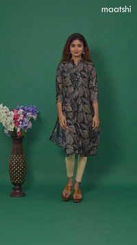 Cotton readymade kurti black with allover prints & simple neck pattern without pant