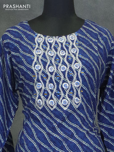 Modal readymade kurti indigo blue with allover bandhani prints & mirror neck pattern