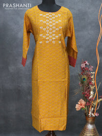 Pure muslin readymade kurti mustard and maroon with allover prints & mirror neck pattern and straight cut pant