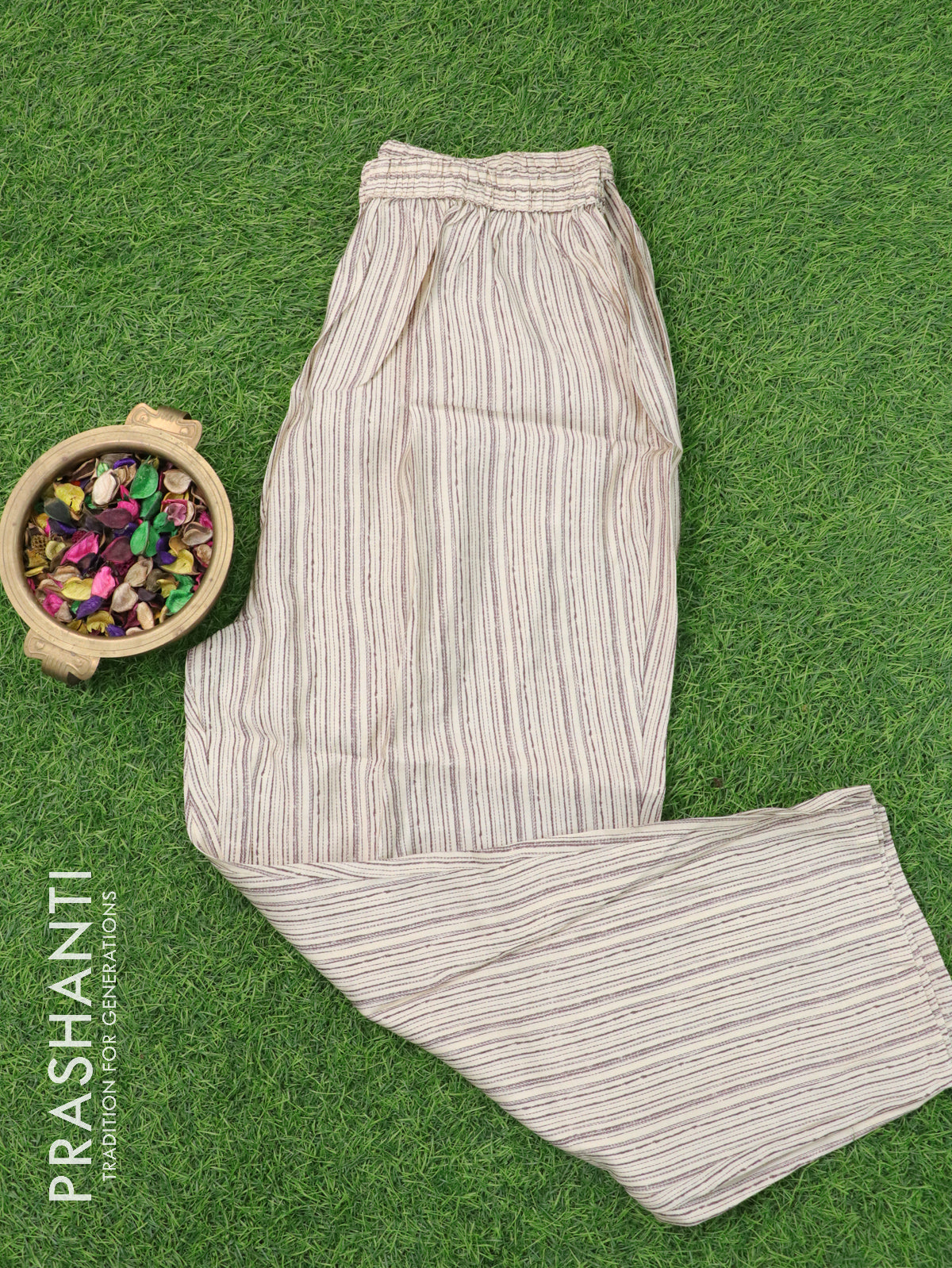 Pure muslin readymade kurti brown and beige with allover prints & beaded neck pattern and straight cut pant