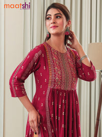 Rayon readymade naira cut kurti pink with allover butta prints & embroidery neck pattern without pant