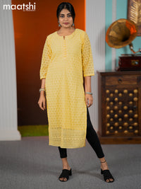 Georgette readymade kurti yellow with allover chikankari work without pant