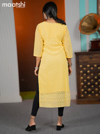 Georgette readymade kurti yellow with allover chikankari work without pant