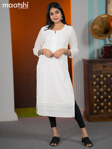 Georgette readymade kurti off white with allover chikankari work without pant