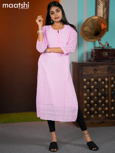 Georgette readymade kurti light pink with allover chikankari work without pant