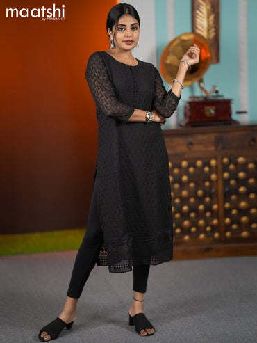 Georgette readymade kurti black with allover chikankari work without pant