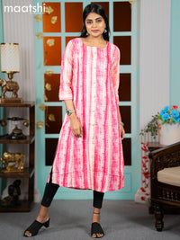 Rayon readymade A-line kurti pink and beige with allover batik prints & simple neck pattern without pant