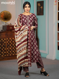 Modal readymade salwar suits maroon with butta prints & simple neck pattern and straight cut pant & dupatta