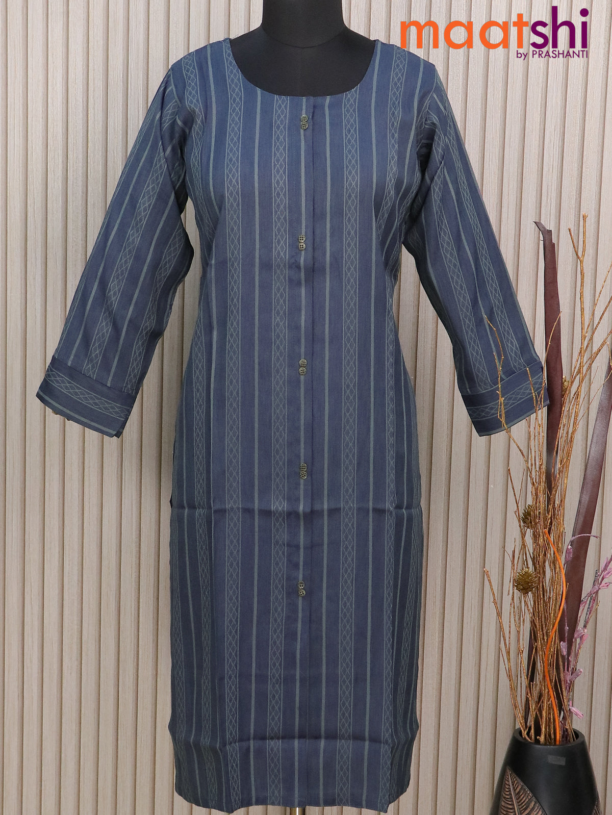 Soft cotton readymade kurti grey with allover thread weaves & simple neck pattern without pant