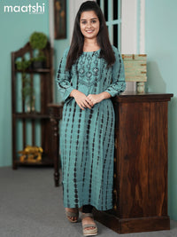 Chiffon readymade kurti blue shade and  with tie & dye prints embroidery mirror work neck pattern without pant
