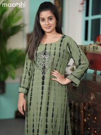 Chiffon readymade kurti green shade and  with tie & dye prints embroidery mirror work neck pattern without pant