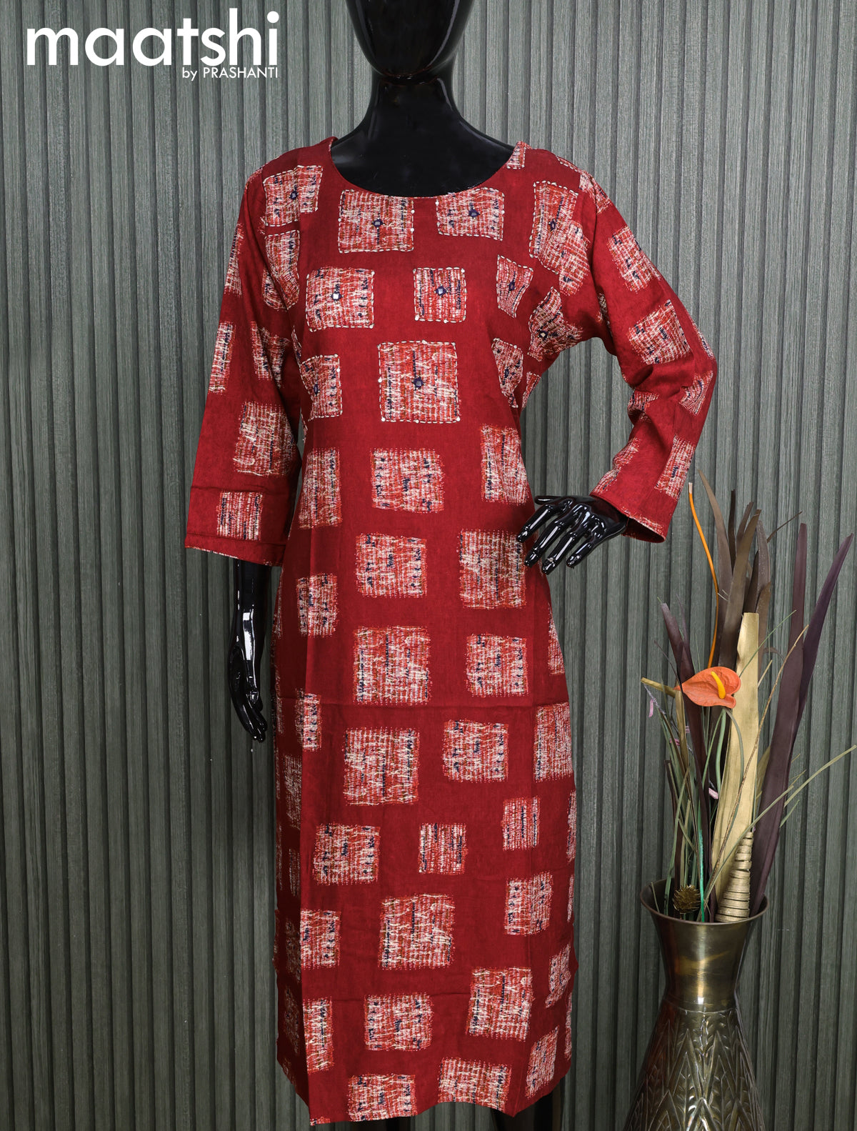 Modal readymade kurti maroon with allover butta prints and without pant