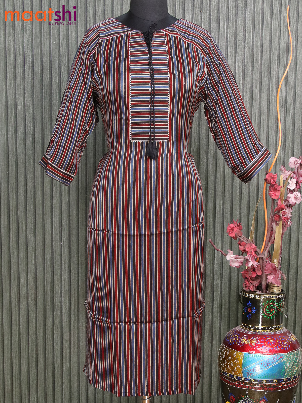 Muslin readymade kurti multi colour with allover stripes pattern without pant