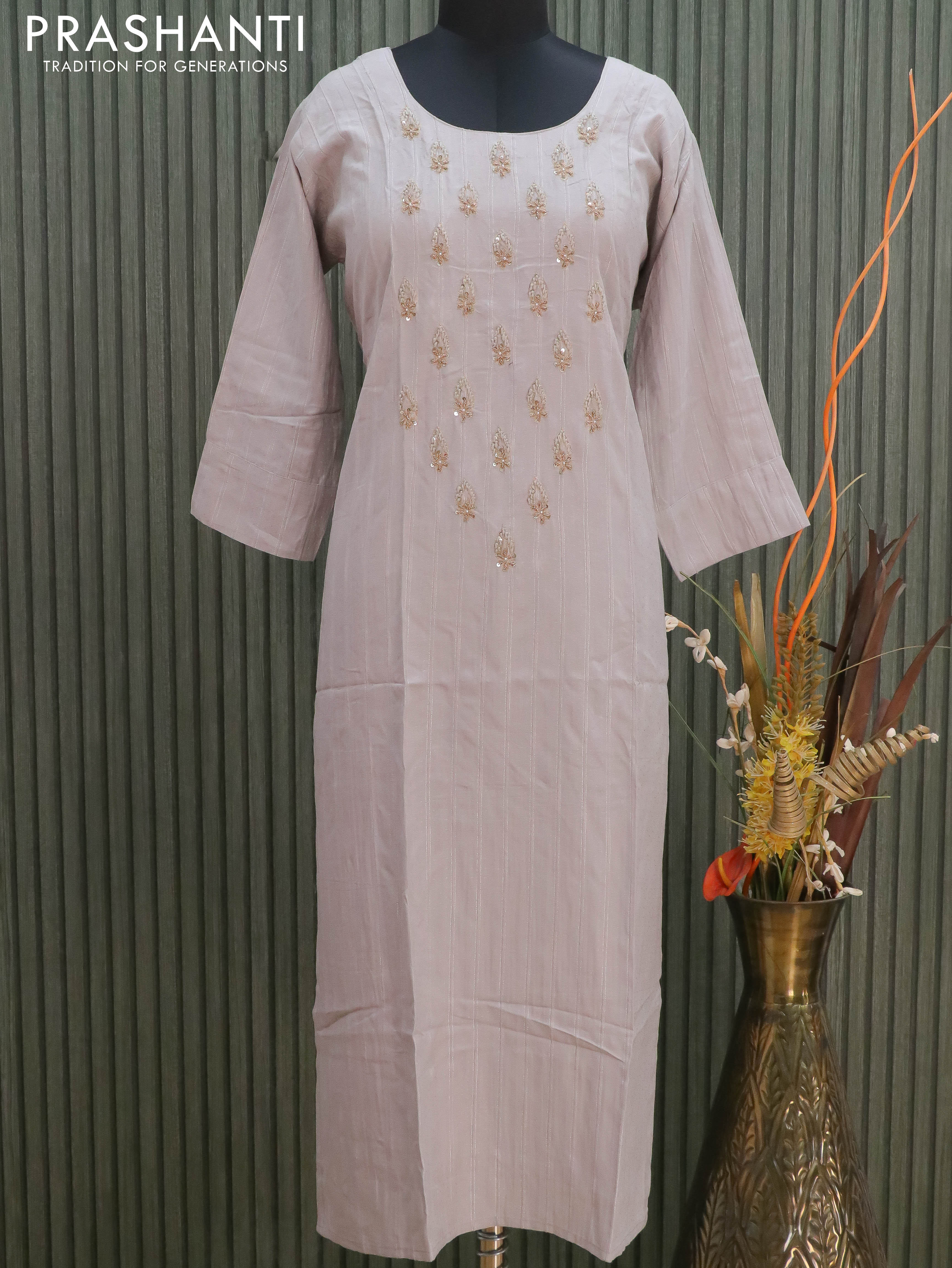 Cotton readymade kurti grey with embroidery work neck pattern without pant