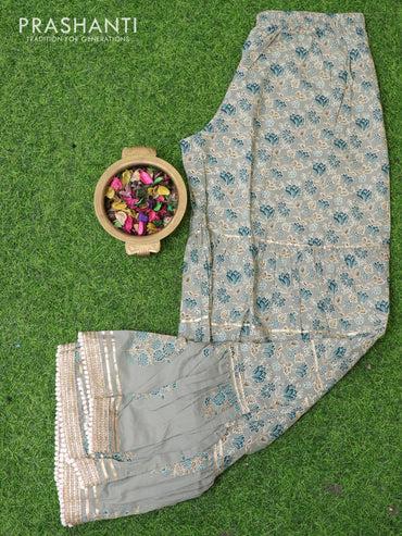 Cotton readymade kurti pastel grey shade and with allover floral prints & kotapatti lace neck pattern and palazzo pant