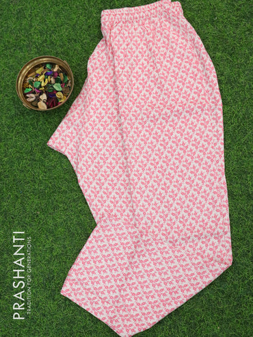 Slub cotton readymade kurti pink shade with allover prints mirror & embroided neck pattern and straight cut pant